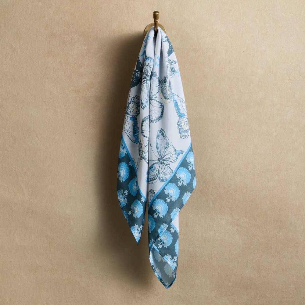 Sundance Exclusive Bex Bandana Scarf‎ Neck Tie Birds Butterflies Indigo